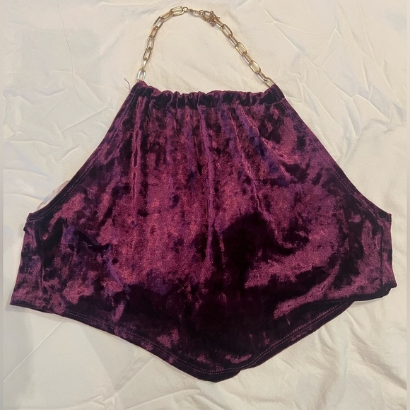 Just Polly Amethyst Purple Crushed Velvet Gold Chain Halter Top Small - Picture 2 of 11